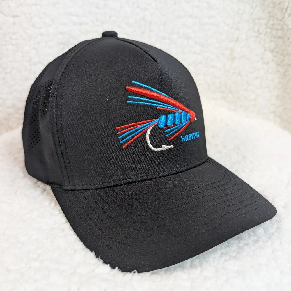 Hooey Habitat Fly‎ Fishing Lure Black Trucker Hat Snapback Cap Breathable